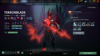 Immortal | MMR: 5604 | Behavior: 11963 | 3 Arcanas: Terrorblade, Legion & Pudge | Mir Persona | Many Immortals & Items | Complete 10th Anniversary | Mainpool | High Trophy Level | 2,100+ Hours | Full Access