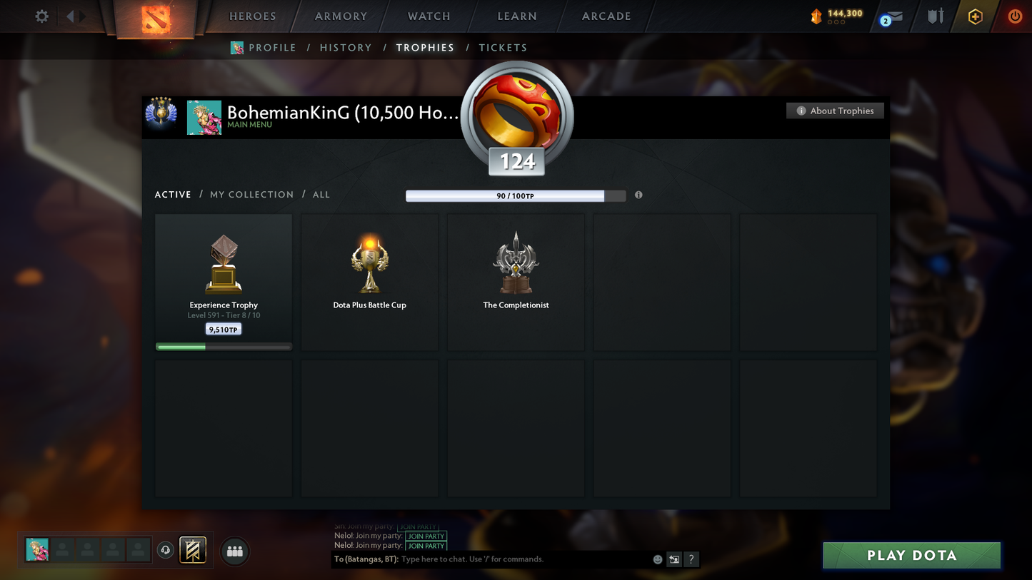 Divine V | MMR: 5249 | Behavior: 11170 | 10,700+ Matches | 2 Arcanas: Juggernaut & Legion | 2 Personas: AM & Mirana | Fully Stacked with Immortals & Items | Complete 10th Anniversary | Mainpool | 2014 Account | High Trophy Level | Full Access