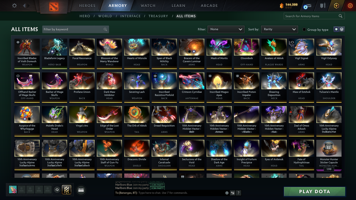 Divine V | MMR: 5249 | Behavior: 11170 | 10,700+ Matches | 2 Arcanas: Juggernaut & Legion | 2 Personas: AM & Mirana | Fully Stacked with Immortals & Items | Complete 10th Anniversary | Mainpool | 2014 Account | High Trophy Level | Full Access