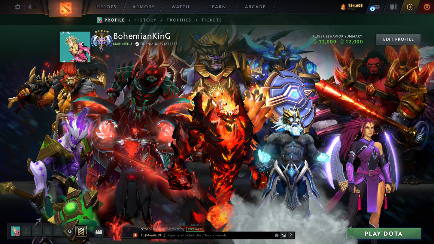 Ancient V | MMR: 4409 | Behavior: 12000 | 3 Arcanas: Terrorblade, Shadow Fiend & Zeus | AM Persona | Fully Stacked with Cache Sets, Immortals & Items | Mainpool | 2700+ Matches | High Trophy Level | 2016 Account