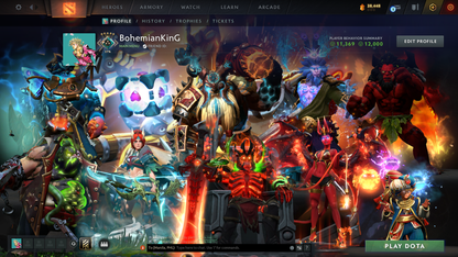 Crusader V | Behavior: 12000 | BATTLEPASS: TI7, TI9 & TI10 | 8 Arcanas - Wraith King, Windranger, QOP, IO, Earthshaker, MK, Techies & Pudge | Axe, Tiny & Kunkka Shark Prestige | 6 Exclusive Personas | 3 Terrains | Tons of Cache Sets | 7500+ Matches