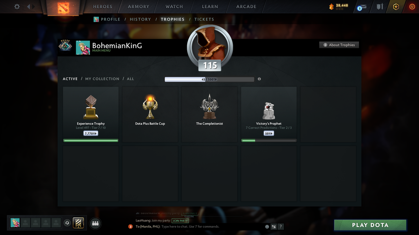 Crusader V | Behavior: 12000 | BATTLEPASS: TI7, TI9 & TI10 | 8 Arcanas - Wraith King, Windranger, QOP, IO, Earthshaker, MK, Techies & Pudge | Axe, Tiny & Kunkka Shark Prestige | 6 Exclusive Personas | 3 Terrains | Tons of Cache Sets | 7500+ Matches