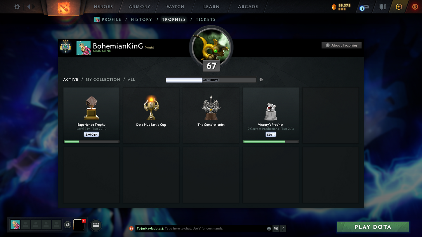 Archon III | MMR: 2640 | Behavior: 12000 | 3 Arcanas: Terrorblade, Shadow Fiend & Zeus | Mirana & Anti Mage Persona | Complete 10th Anniversary Items | Stacked Account | Mainpool | High Trophy Level | 3100+ Hours Played