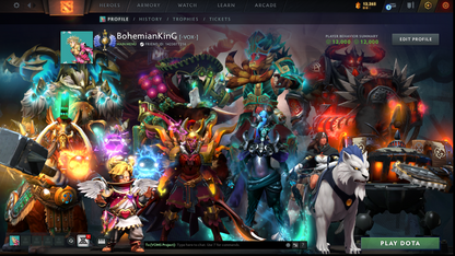 Divine I | MMR: 4633 | Behavior: 12000 | 2 Arcanas: Phantom Assassin & Legion | 2 Personas: Invoker (Angel of Vex) & Mirana | Stacked with Immortals & Items | Complete 10th Anniversary | Mainpool | High Trophy Level | 2000+ Hours | Full Access