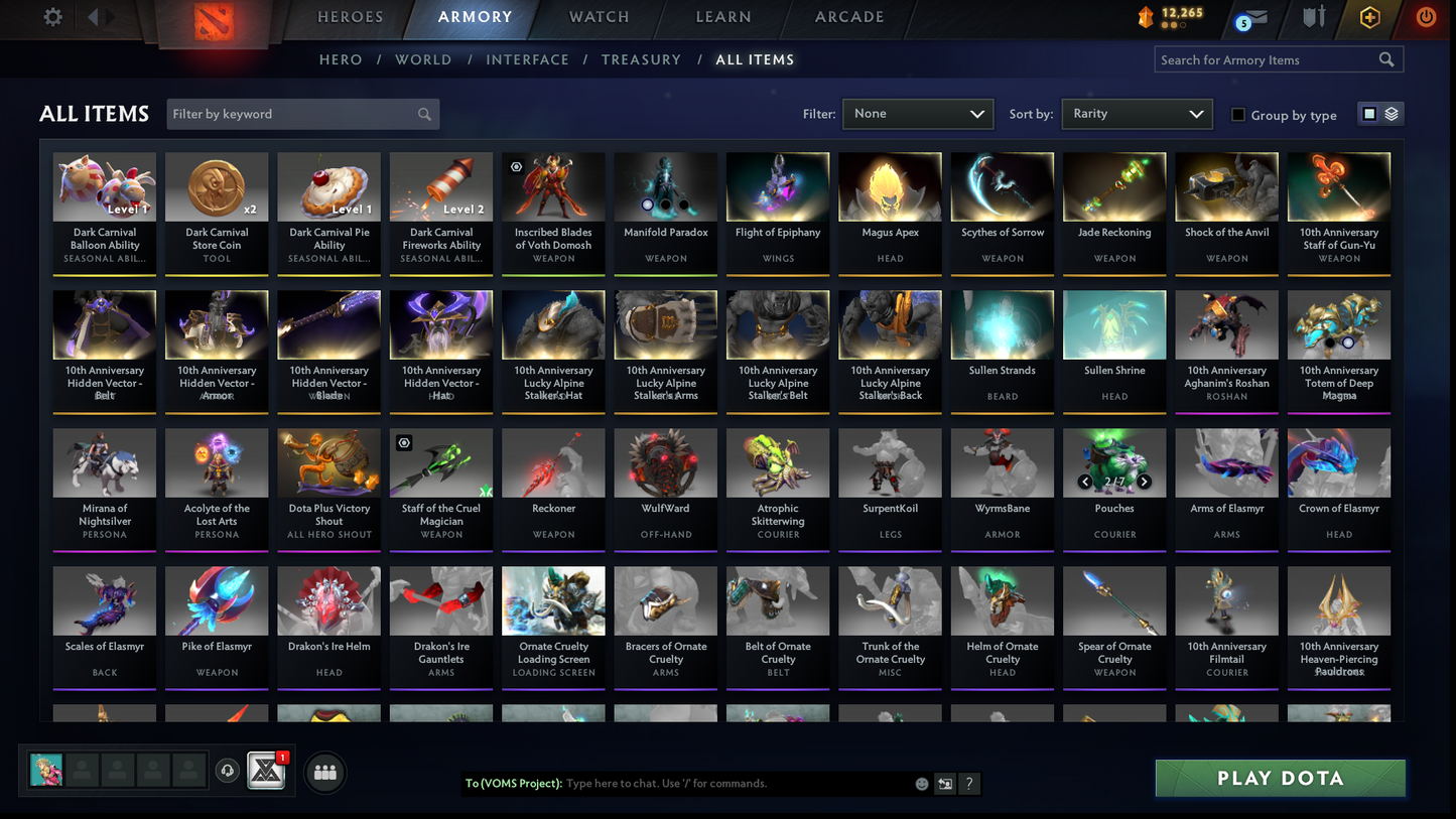 Divine I | MMR: 4633 | Behavior: 12000 | 2 Arcanas: Phantom Assassin & Legion | 2 Personas: Invoker (Angel of Vex) & Mirana | Stacked with Immortals & Items | Complete 10th Anniversary | Mainpool | High Trophy Level | 2000+ Hours | Full Access