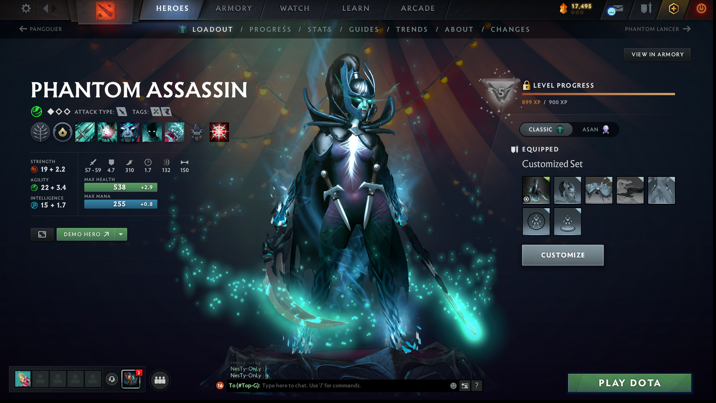 Guardian I | MMR: 887 | Behavior: 9638 | Phantom Assassin Arcana | 3 Personas: Crystal Maiden, Anti Mage & PA | Stacked with Rare Cache Sets & Items | Fast Queue | Full Access