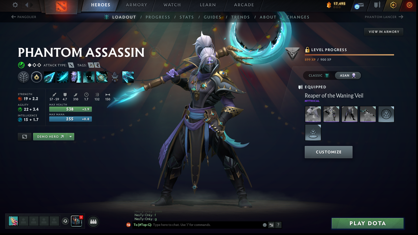 Guardian I | MMR: 887 | Behavior: 9638 | Phantom Assassin Arcana | 3 Personas: Crystal Maiden, Anti Mage & PA | Stacked with Rare Cache Sets & Items | Fast Queue | Full Access