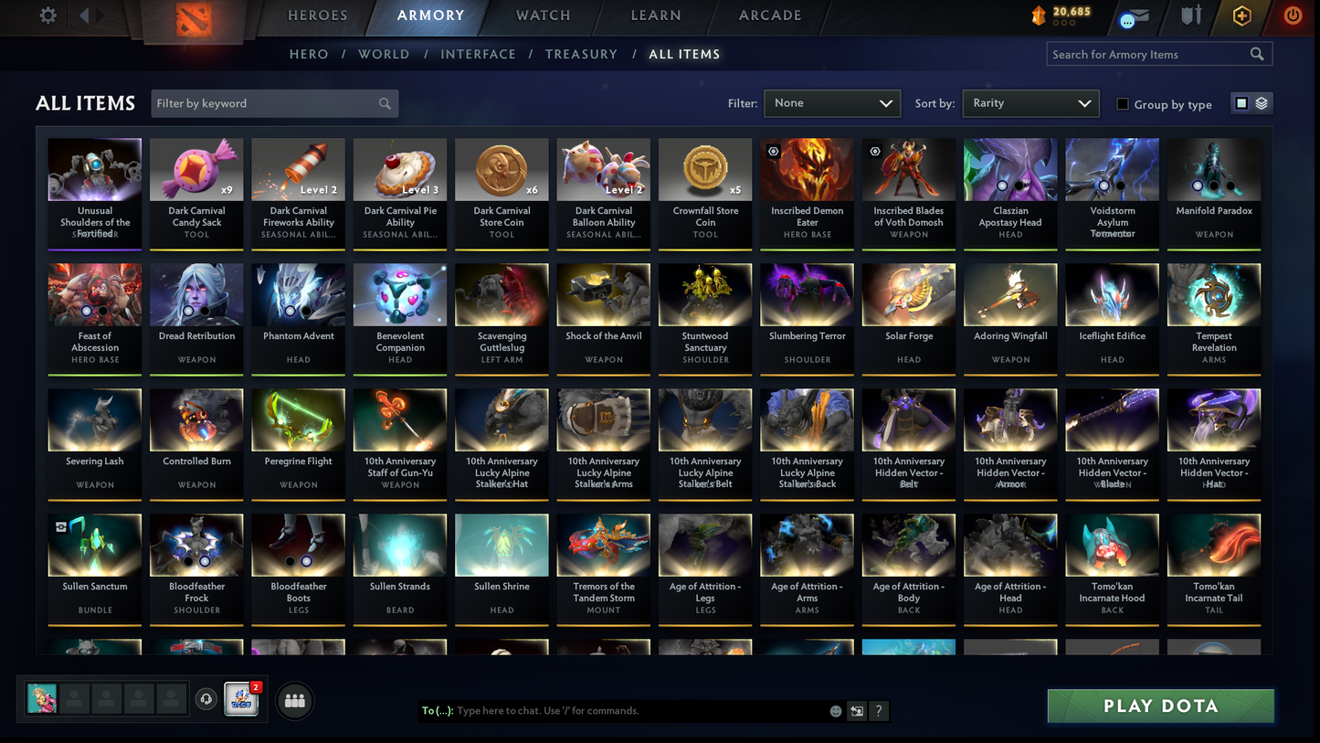 BATTLEPASS: TI7, TI11, AGHANIM, NEMESTICE - SPECIAL COLLECTOR'S ACCOUNT - 9 ARCANAS: SPEC, DROW, VOID, RAZOR, IO, PA, LC, PUDGE & SF + DK PERSONA, DARK ARTISTRY KID, KUNKKA & HOODWINK PRESTIGE | TONS OF CACHE SETS | 6 PERSONAS | TERRAINS