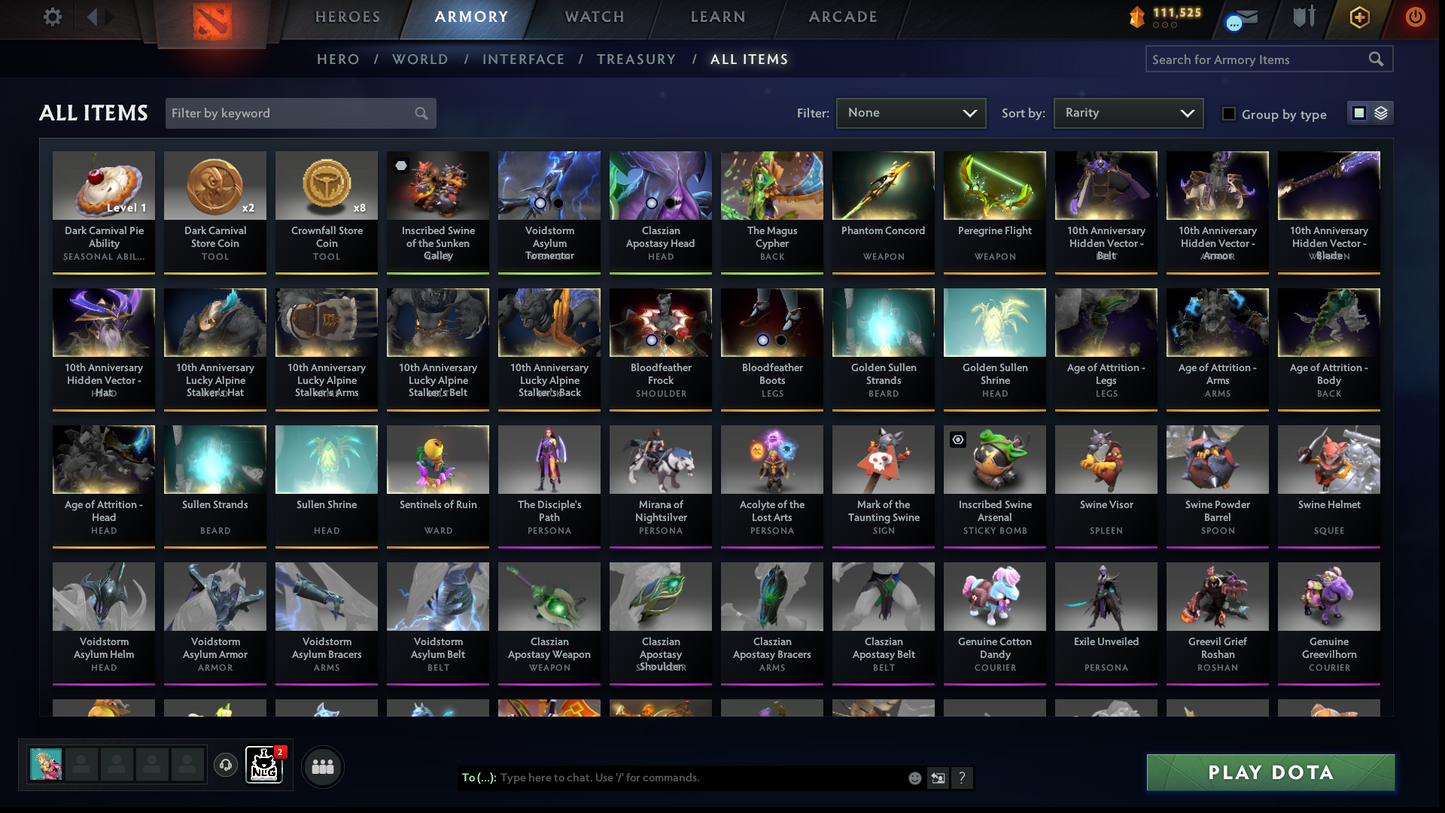 Immortal | MMR: 6523 | Battlepass: TI11 | 4 Arcanas: Void, Razor, Rubick & Techies | 5 Personas: PA, CM, Mirana, AM & Invoker | Primal Prestige | Cavern Crawl Sets | Tons of Cache Sets & Items | Stacked Account | 3000+ Hours Played