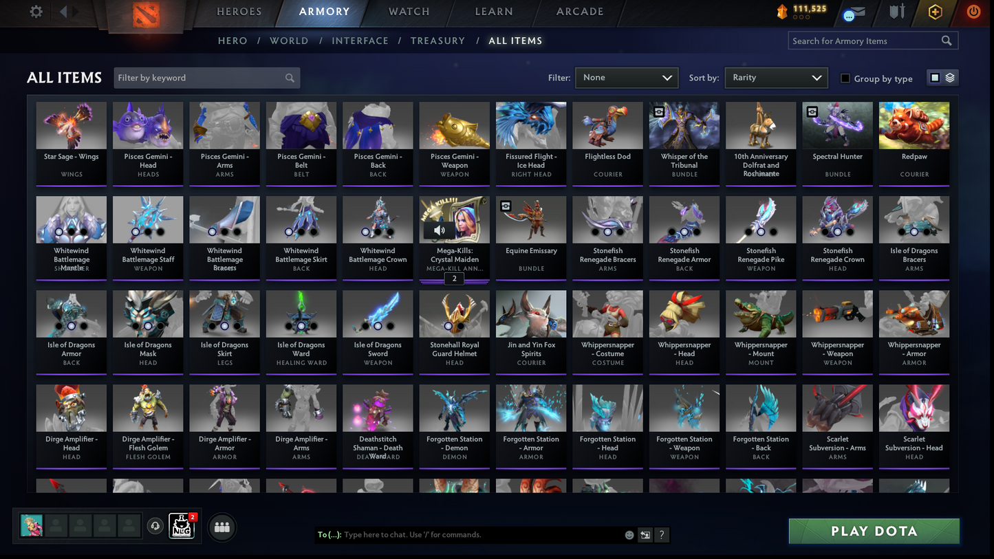 Immortal | MMR: 6523 | Battlepass: TI11 | 4 Arcanas: Void, Razor, Rubick & Techies | 5 Personas: PA, CM, Mirana, AM & Invoker | Primal Prestige | Cavern Crawl Sets | Tons of Cache Sets & Items | Stacked Account | 3000+ Hours Played