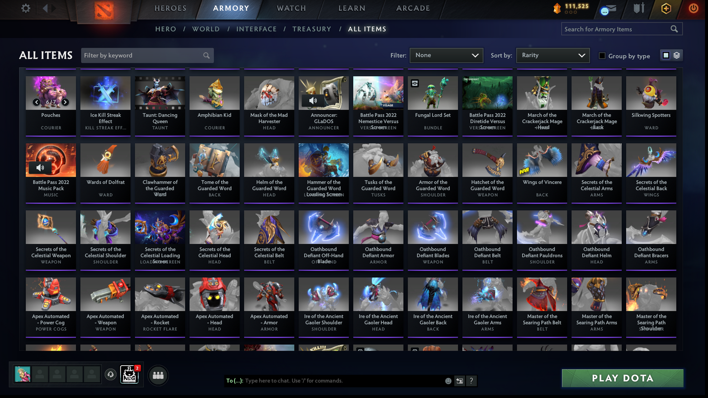 Immortal | MMR: 6523 | Battlepass: TI11 | 4 Arcanas: Void, Razor, Rubick & Techies | 5 Personas: PA, CM, Mirana, AM & Invoker | Primal Prestige | Cavern Crawl Sets | Tons of Cache Sets & Items | Stacked Account | 3000+ Hours Played