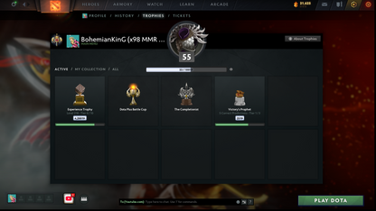Legend I | MMR: 3060 - Behavior: 12000 | 3 Arcanas: Zeus, Ogre & Pudge | Exclusive Personas: Phantom Assassin, Invoker & CM | x98 MMR DD Tokens | Stacked with Cache Sets & Immortals | 2019 Account | Mainpool | Complete Access