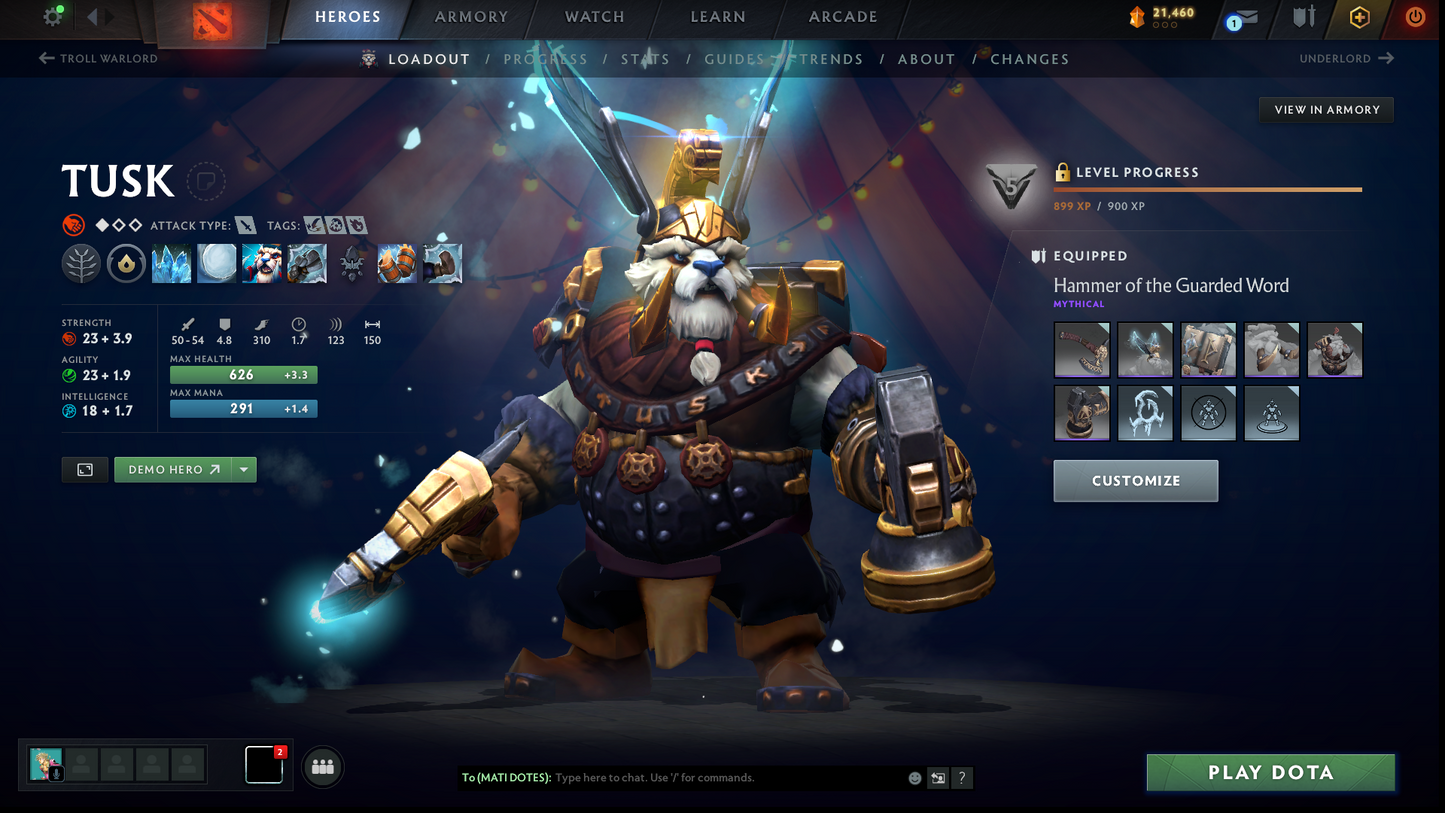 Archon IV | MMR: 2918 | Behavior: 9772 | Pudge Arcana | Sven's Shattered Greatsword | TI11 Cavern Crawl Sets: Isle of Dragons & Stonefish Renegade | Stacked with Sets & Immortals | Mainpool | High Trophy Level | 2020 Account
