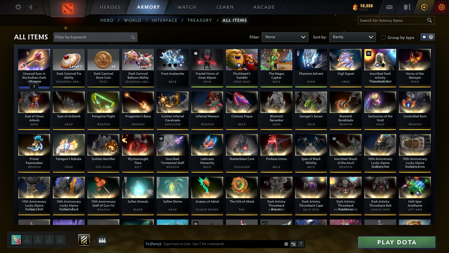 TI7, TI8, Nemestice - Prestige Acc - 5 Arcanas: Spectre, Terrorblade, CM, Rubick & Ogre | Lion's Green Hand & Kunkka Shark Immortal | DK Persona & Dark Artistry Kid | Many Cache Sets & Items | 4 Personas | Rare Terrains | Complete Access
