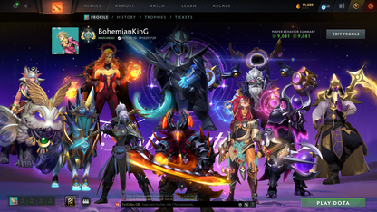Archon I | MMR: 2275 | Behavior: 9081 | 500+ Hours | Mainpool | 3 Personas: Anti Mage, Phantom Assassin & Crystal Maiden | Tons of Rare Collector Cache Sets | Many Items | Fast Queue | Full Access | Calibrated
