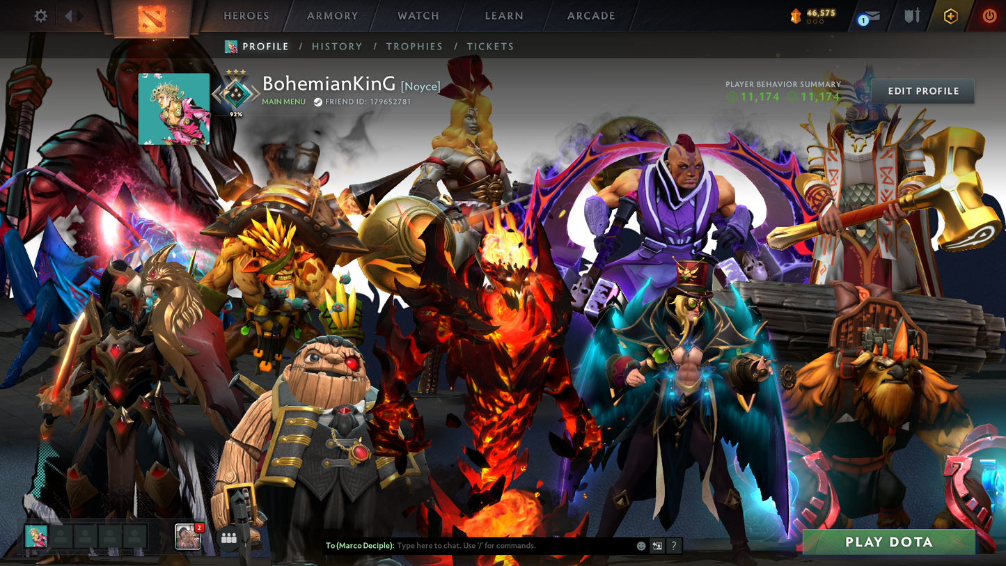 Crusader III | MMR: 1990 | Behavior: 11174 | Shadow Fiend Arcana | 1850+ Hours | Mainpool | Pudge Latest Persona | Stacked with Immortals & Items | Crownfall Sets | Anti Mage's Bashers | 2014 Account | Full Access