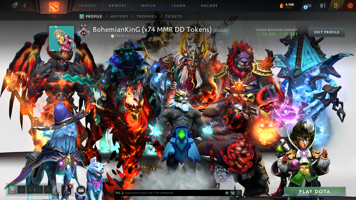 Guardian II | MMR: 904 | Behavior: 10501 | Stacked Account | 3 Arcanas: Pudge, Zeus & Shadow Fiend | 3 Personas: Invoker, AM & CM | x74 MMR DD Tokens | 10th Anniversary & Quartero Curious Sets | Tons of Expensive Immortals, Cache & Items | Mainpool