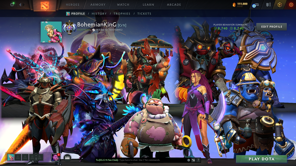 Ancient I | MMR: 3878 | Behavior: 8740 | Pudge & Anti Mage Persona | 680+ Matches | 111,000+ Dota Plus Shards | Stacked with Immortals | Quartero's Curios Sets | Fast Queue | Complete Access