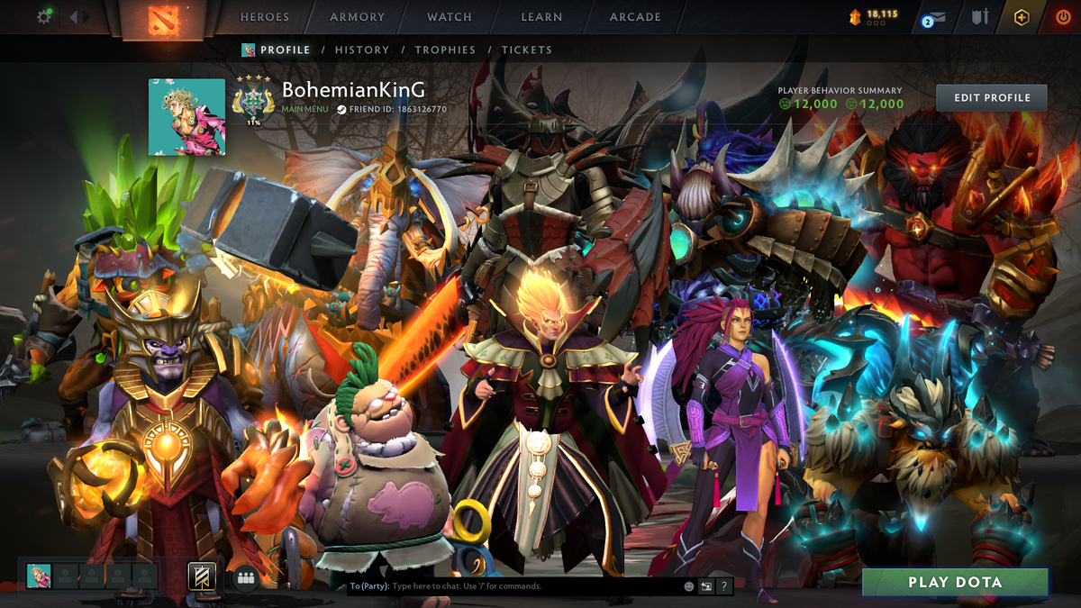 Archon IV | MMR: 2789 - Behavior: 12000 | Mainpool | 2 Personas: Pudge & Anti Mage | Stacked with Sets and Immortals | Quartero's Curios Items | 1000+ Matches Played | Complete Access | Trophy Level: 140+
