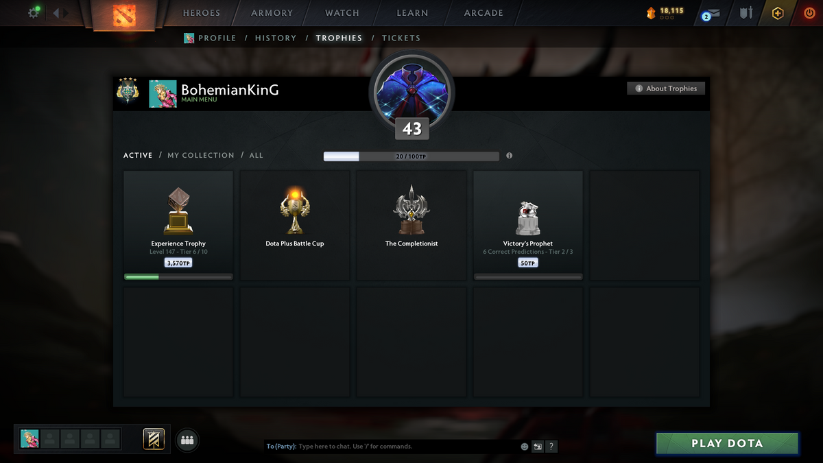 Archon IV | MMR: 2789 - Behavior: 12000 | Mainpool | 2 Personas: Pudge & Anti Mage | Stacked with Sets and Immortals | Quartero's Curios Items | 1000+ Matches Played | Complete Access | Trophy Level: 140+