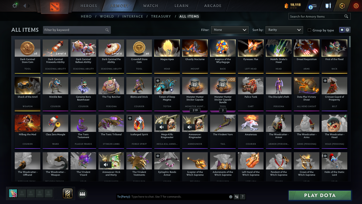 Archon IV | MMR: 2789 - Behavior: 12000 | Mainpool | 2 Personas: Pudge & Anti Mage | Stacked with Sets and Immortals | Quartero's Curios Items | 1000+ Matches Played | Complete Access | Trophy Level: 140+