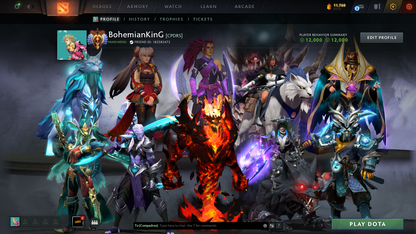 Immortal | MMR: 6048 | Behavior: 12000 | 4700+ Matches | Shadow Fiend Arcana | 4 Personas: CM, PA, AM & Mirana | Exclusive Cache Sets | Fully Stacked with Immortals & Items | 10th Anniversary | Mainpool | 2014 Account | High Trophy Level